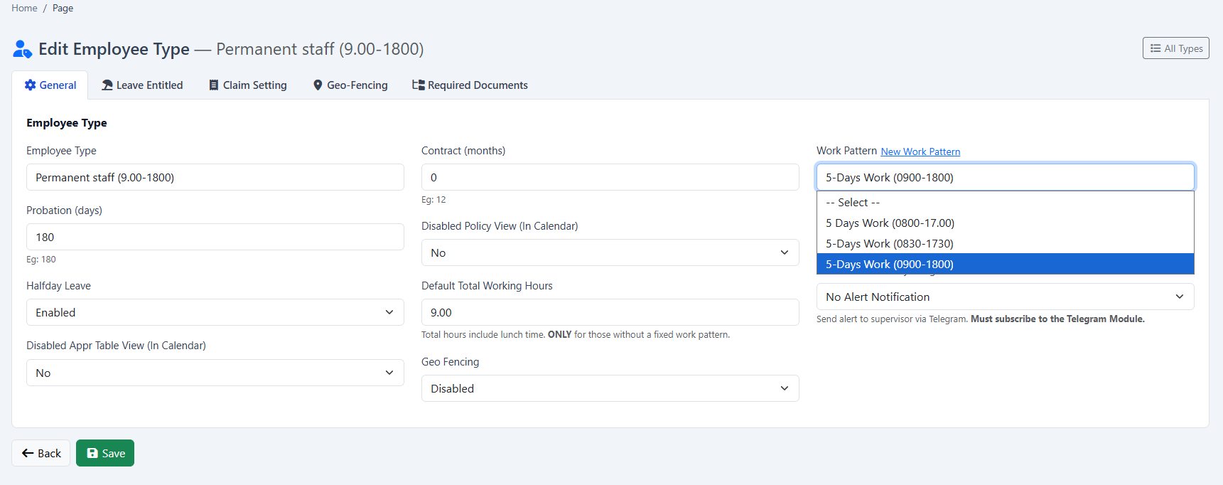 Work Patterns & Shift Schedules: Employee-type work pattern